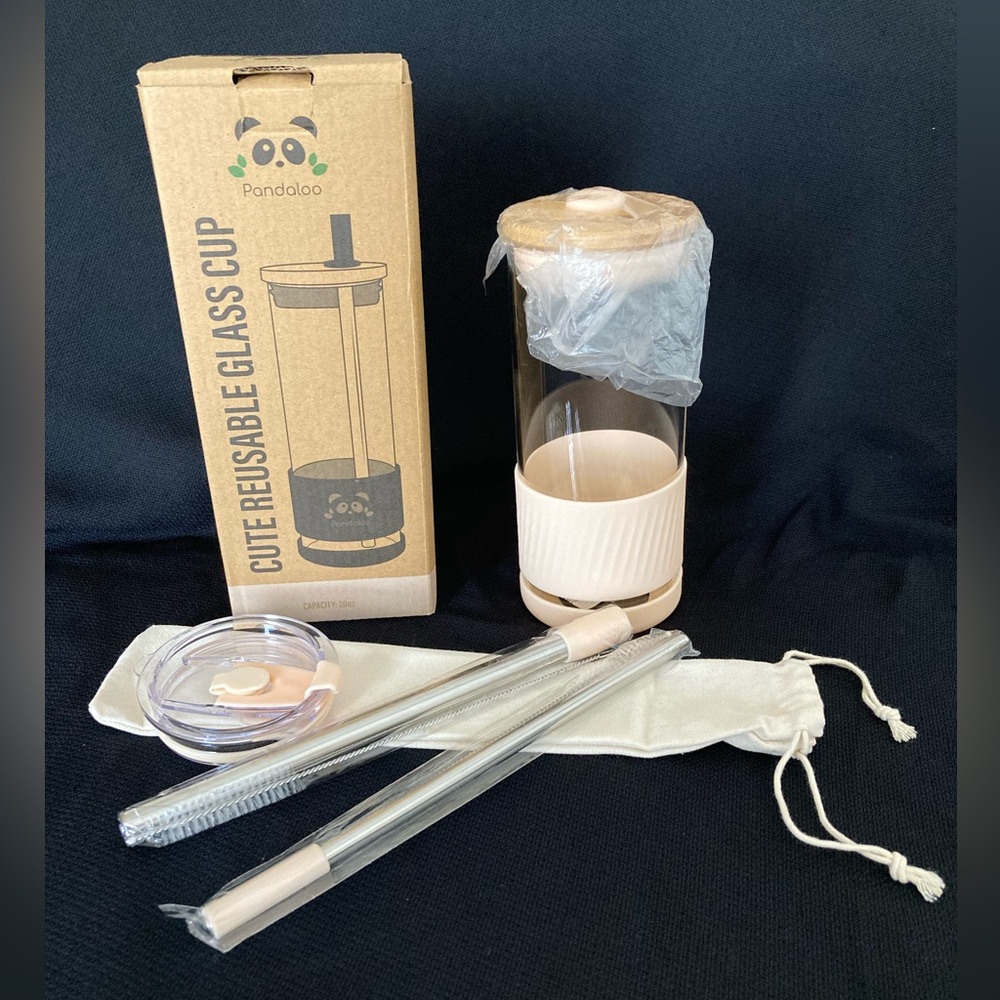 Pandaloo Reusable Glass Cup Tumbler and Metal Straws - Picture 2 of 8